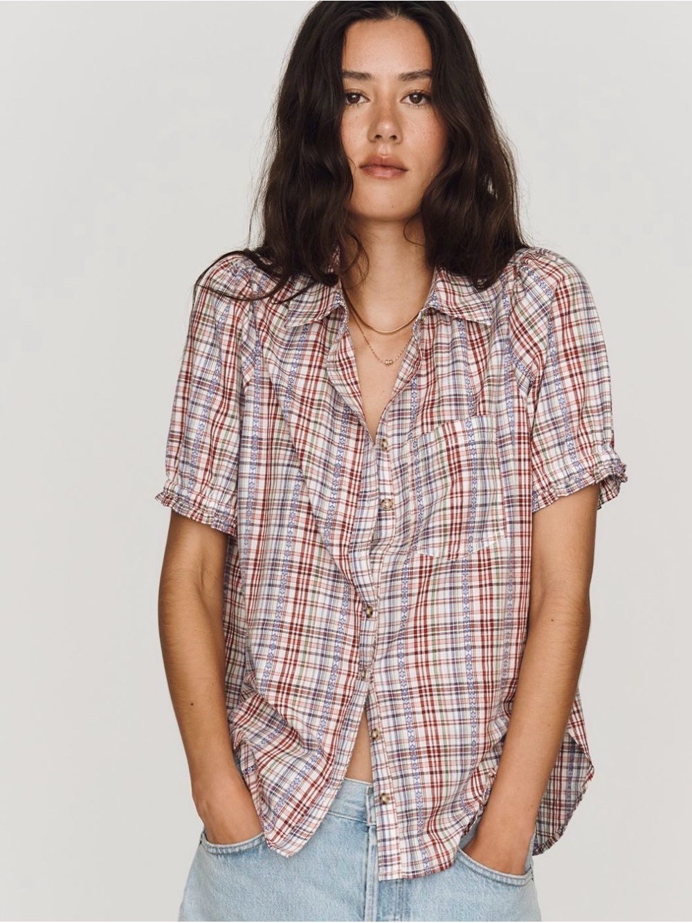 NWT Anthropologie Pilcro Aly Puff-sleeve Country Plaid Blouse SZ XXS